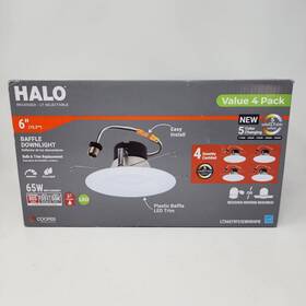 5cct Halo 080083284184 Recessed Lt 6 Inch Led Selectable Module With Baffle Trim 805 Lm White