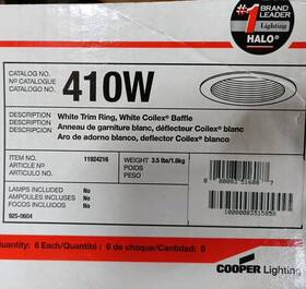 Halo 080083516087 Recessed 410w-6pk White Trim With Baffle 6 Inch In The Box