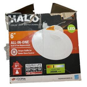 Halo 080083888740 Downlight 6 Inch Led All In One Deep Baffle 3000k 65w 590 Lumens Dimmable