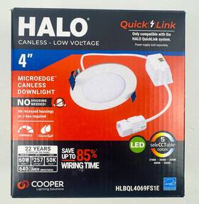 Hlbql4069fs1e Halo Quicklink 4 Inch Cct 3000k Led Canless Low Voltage Downlight Dimmable. New