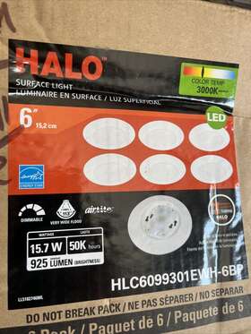 Hlc6099301ewh6bp Halo Hlc 6 Inch Integrated Led Recessed Light Trim - White Pack Of