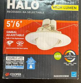 Ra56109s1ewhr Halo 5 Inch /6 Led Downlight Recessed 90w Gimbal Adjustable