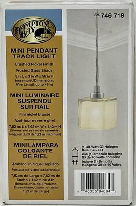 Hampton Bay 046335946842 Mini- Pendant Track Light New Brushed Nickel 3 Inch X 56