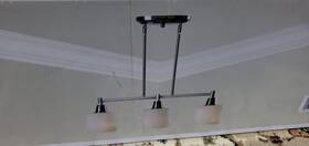 Hampton Bay 053392085223 Oron 3-light Brushed Steel Island Light With White Glass Shades