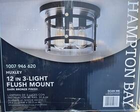 Hampton Bay 058219329863 Huxley 11.9 Inch 3-light Dark Bronze Flush Mount Ceiling Light New