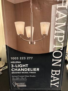 1003223277 Hampton Bay Hb Helena 19 Inch 3-light Brushed Nickel Hanging Chandelier With Frosted Glass N