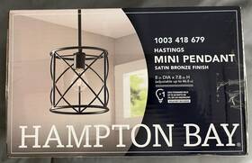 1003418679 Hampton Bay Hastings Satin Bronze Ceiling Mini Pendant Light New