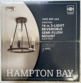 1005889664 Hampton Bay 14 In 3- Light Reversible Semi- Flush Mount Black Finish - New