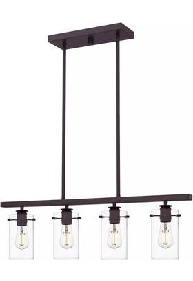 1006322810 Hampton Bay Regan 4-light Espresso Industrial Linear Chandelier With Glass New