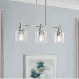 1006325745 Hampton Bay Oron 3-light Brushed Nickel Linear Island Pendant Hanging Light Kitchen