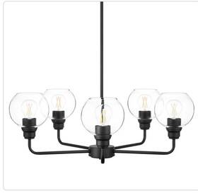 1008790599 Hampton Bay Florabelle 5-light Chandelier Matte Black Clear Glass Globes New