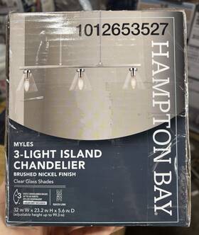 1012653527 Hampton Bay Myles 3-light Island Pendant Light Brushed Nickel Clear Glass