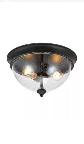 21093-000 Hampton Bay 13 Inch Flush Mount 2-light Bronz Finish Ceiling Light Seeded Glass