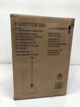 24274-002 Hampton Bay Bendel 1-light Brushed Gold Pendant Light Clear Glass New