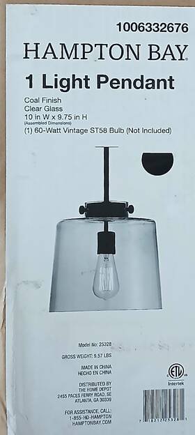 25328 Hampton Bay Mullins 10 Inch 1-light Modern Industrial Kitchen Coal Pendant Light