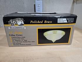 385-690 Hampton Bay Brass Flush Mount Ceiling 13 Inch Light Fixture Frosted Swirl Glass Nos