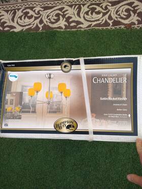 534797 Hampton Bay 5-light Chandelier Satin Brushed Nickel Frosted Amber Glass Shades