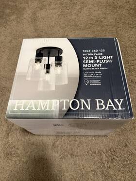 60676 Hampton Bay Sutton Place 3-light Flush Mount Farmhouse Ceiling Light Matte Black 14 Inch