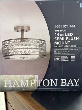 7914hbbndi Hampton Bay Toberon 14 Inch Brushed Nickel Led With Etched Parchment Glass Shade