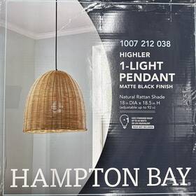 Hampton Bay 802513198201 Highler 1-light Matte Black Island Pendant With Natural Rattan Shade
