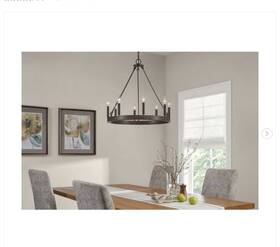 Hampton Bay C7816 Wynnewood 8-light Black And Faux Wood Wagon Wheel Chandelier Fixture