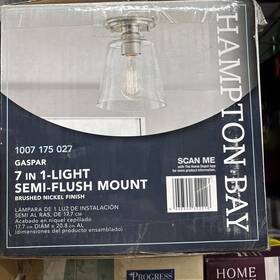 1007 Hampton Bay Gaspar 940500322216 7 Inch Brushed Nickel Semi Flush Mount Light Clear Glass