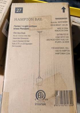 Gs-p070809bk Hampton Bay Pavlen 5.5 Inch 1-light Black Mini Pendant With Clear Glass Shade