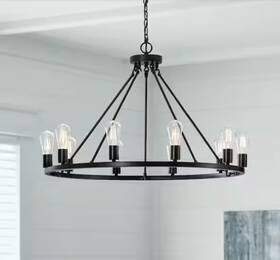 Hdp00330 Hampton Bay Stratton 10-light Black Wagon Wheel Industrial Dining Room