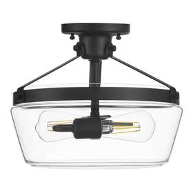 Kes8202ax-01 Hampton Bay Delano 13 Inch Matte Black Finish 2lt Semi-flush Mount Clear Glass
