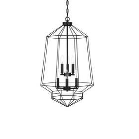 Kh-001l-bk Hampton Bay Winfield 6-light Chandelier Matte Black Geometric Cage