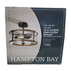 Ksf8202ax-01 Hampton Bay Richland 2-light Semi Flush Mount Grey Wood Finish Clear Seedy Glass