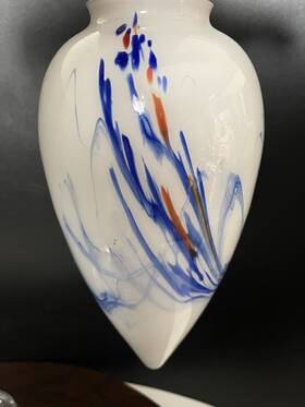 Mx1065-d Hampton Bay Art Glass Pendant Ceiling Light 60w Adj Cord Blue Red Swirl Disc New