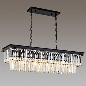 800-100-1017 Hccz Black Crystal Chandelier For Dining Room Light Fixture Rectangle Modern Farmh