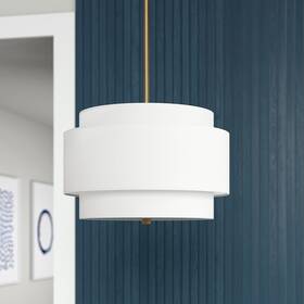 Heath & Cliff 810119624192 Solomon 16 Inch Wide 2-light Pendant With Tiered Fabric Shade -
