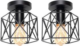 Hedume 445011210230 2 Pack Semi-flush Mount Ceiling Light Retro Black Industrial Lig