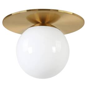 Henn&hart 810062539697 12 Inch Wide Flush Mount With Glass Shade In Brushed Brass/white For Home Liv