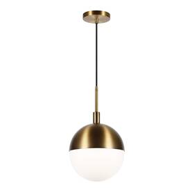 Henn&hart 810325033337 Orb 10 Inch Wide Large Pendant With Glass Shade In Brass/white Milk