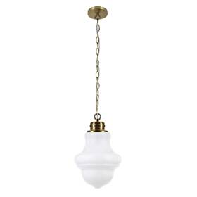 Henn&hart 810325035027 Annie 9.13 Inch Wide Pendant With Glass Shade In Brass/white Milk