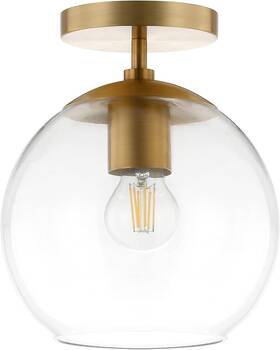 Henn&hart 810325039650 Bartlett 9 Wide Semi Flush Mount With Glass Shade In Brass / Clear