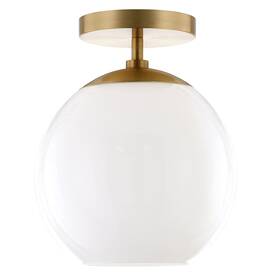 Henn&hart 810325039667 Bartlett 9 Inch Wide Semi Flush Mount With Glass Shade In Brass/white Milk