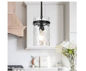 Ylc900504-1b Henveton 5.9 Inch Modern Black Pendant Light Kitchen Island Hammered Glass Cylinder