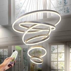 D31.5 Hihihomy 445037195122 Modern 6 Ring Silver Led Chandelier - Dimmable Large Inch For High Ceilin