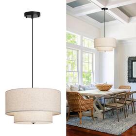 Hiluxia 762736099085 18 Modern Double Drum Fabric Pendant Light Large Hanging Ceiling Chandelier Fixt