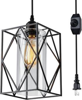 Yl010 Hmvpl Plug In Pendant Light With Dimmer Switch Outdoor Rectangle Black