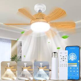 Hoc-wd-01 Hocinderal Socket Fan Light Ceiling Lights With Remote App Wood 1800lm Grain