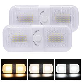 Rvpl2910w-wh3cct-2pks-h Homdec 2pack Led Rv Ceiling Double Dome Light Fixture With Switch 12v-24v Interi
