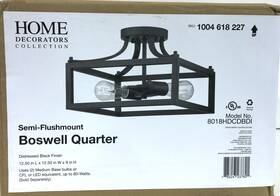 1004618227 Home Decorators Collection Boswell 12.5 Inch 2-light Distressed Black Semi-flush Mount New