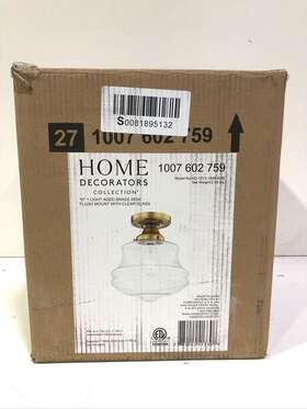 1007602759 Home Decorators Collection Schoolhouse 10 Inch 1-light Aged Brass Semi Flush Mount New
