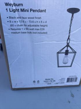 16201-fw-bk Home Decorators Collection Weyburn 1-light Black And Faux Wood Farmhouse Mini Pendant Light