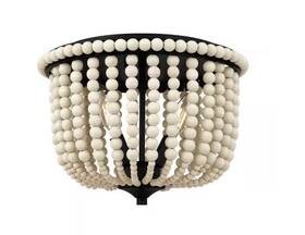 315584101 Home Decorators Collection Harpswell 13 Inch Matte Black Flush Mount With Wood Bead Shade New